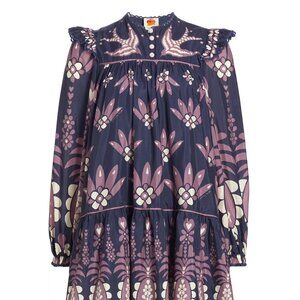 New Without Tags Size L Farm Rio Ainika Martina Dark Blue Floral Shift Dress